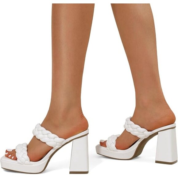 DREAM PAIRS Braided Two Straps Chunky High Heel Sandals Platform Open Square Toe - Picture 6 of 6